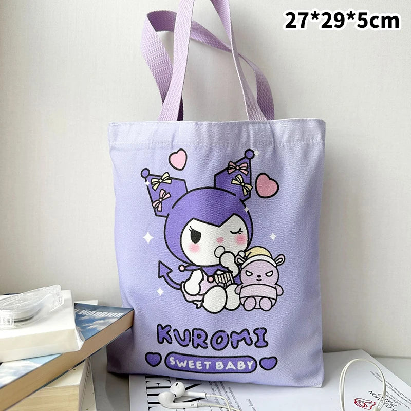 Kawaii Sanrio Hello Kitty Canvas Bag Pochacco Kuromi Cinnamoroll Handbag Large Capacity Shopping Bags Storage Bag