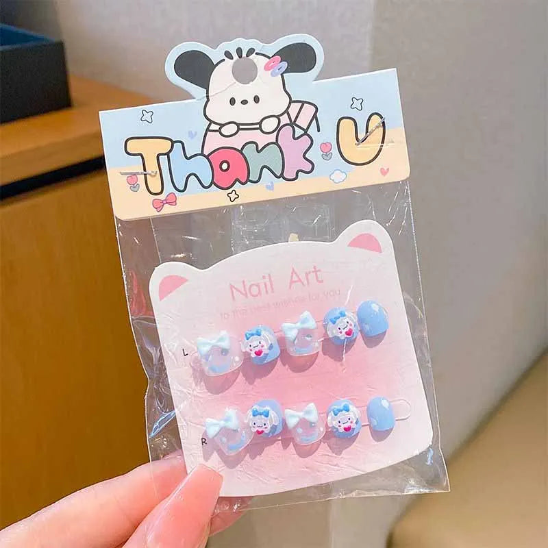 40/30/20/10Pcs Sanrio Children's Cute Cartoon Kuromi Hello Kitty Press on Nails Baby Fake Nails Girls Gift Toys Girls Nail Tips