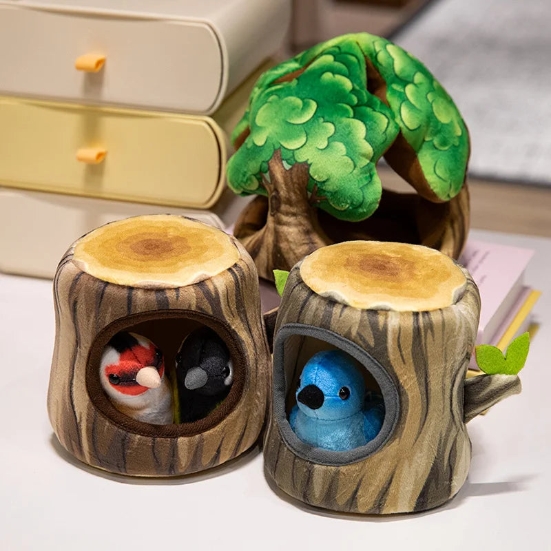 クリエイティブなぬいぐるみツリーハウスと鳥の人形のおもちゃシミュレーション切り株ぬいぐるみかわいい動物人形ホームオフィスの装飾女の子への面白いギフト