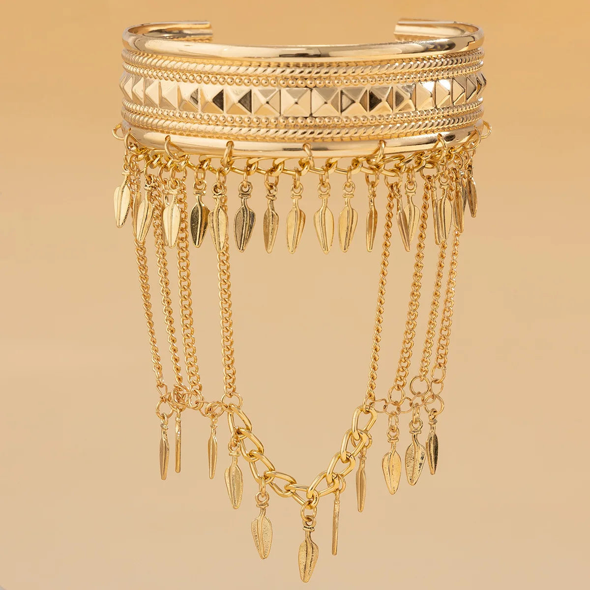 New Trendy Golden Metal Coin Leaf Chain Tassel Upper Arm Bangles Cuff Bracelet Armlet Armband Men Women Jewelry Accessories
