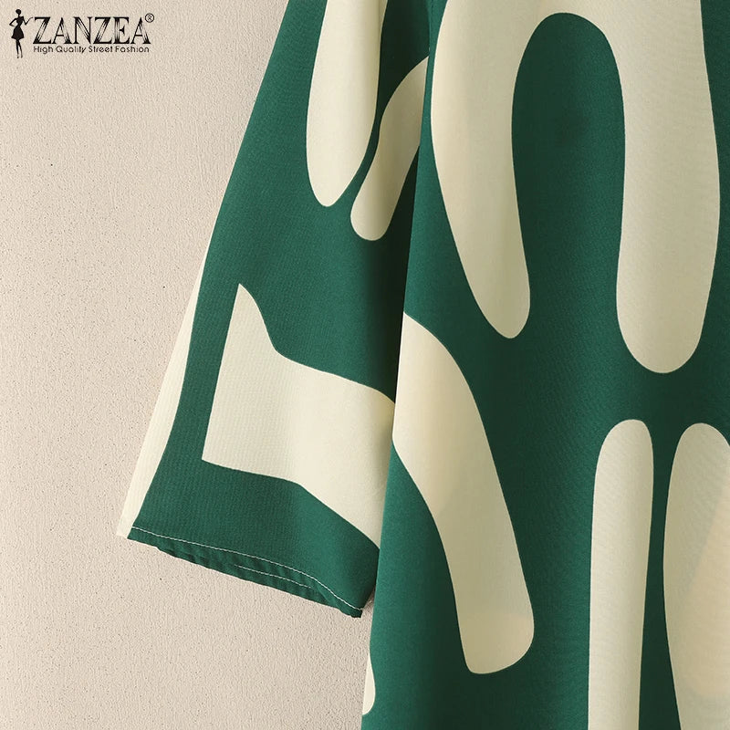 2025 ZANZEA Fashion Autumn Printed Dresses Women Maxi Long Dress Lapel Neck Long Sleeve Robe Casual Kaftan Vestidos Oversize