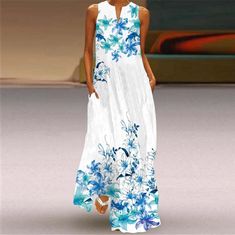 Summer Sexy Maxi Dresses Women Sleeveless V-Neck Robe Party 2025 Retro Loose Beach Vestidos Y2k S-5XL