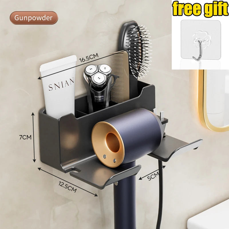 Hair Dryer Holder Wall Mounted Hair Straightener Dryer Hair Stand Bathroom Organizer Shelves Washroom Organization Shelves