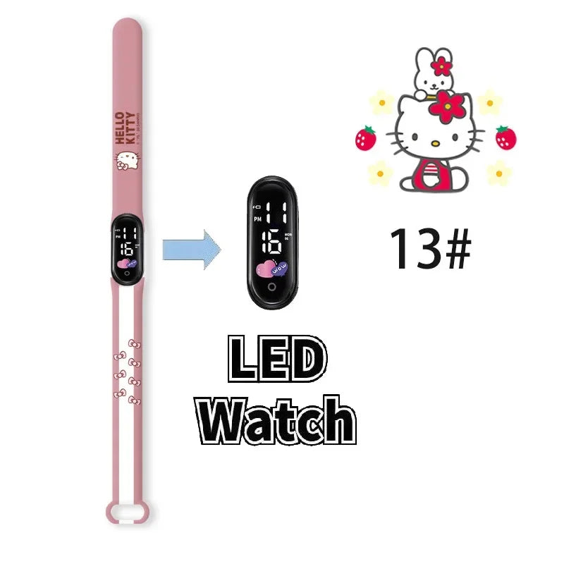 Cartoon Hello Kittys Electronic Led Sports Watch Kawaii Sanrio Kuromi Cinnamoroll Student Child Printing Water Proof Gifts Toys