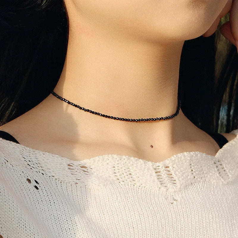 Trendy 3mm Black Clear Beads Chain Short Choker Necklace Female Jewelry Women Sweet Necklaces Bijoux Femme Ladies Party Gift