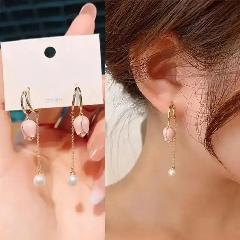925 Silver Needle Korean Fashion Water Drop Pearl Earrings For Women Jewelry 2025 Trending New Women's Elegant Palace Earrings