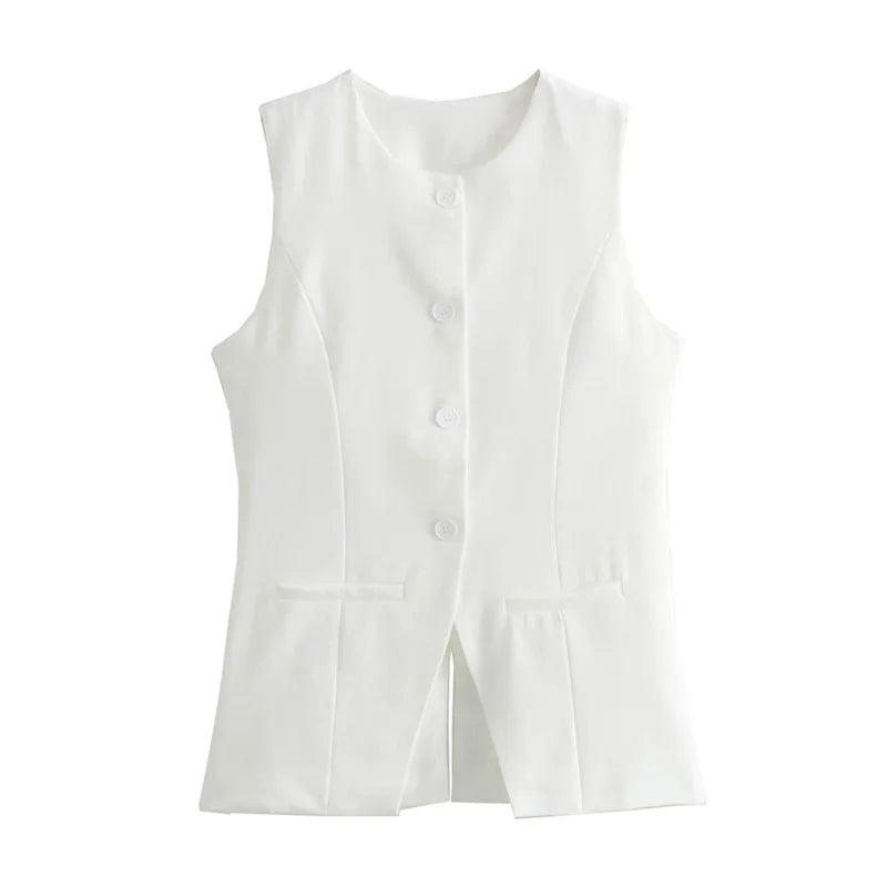 MUJER 2025 White Sleeveless Vest Women Button Summer Vests for Women Jacket Pink Vest Top Women Streetwear Women's Tailored Vest
