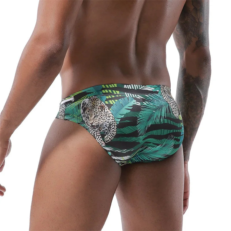 Men's Swimwear Swimsuit Beach Low Waist Briefs Swimsuit Leopard Digital Printing Crochet Bikini Surfing Swim Wear Bathing Suit