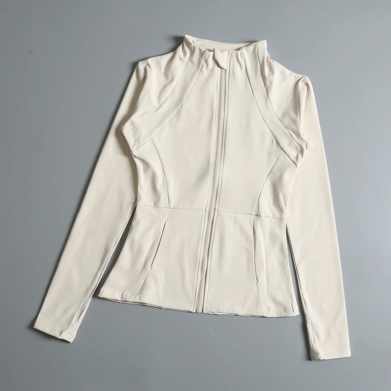 New yoga wear ladies coat round high elastic loose exercise yoga fitness long sleeve stand-up collar yoga tops