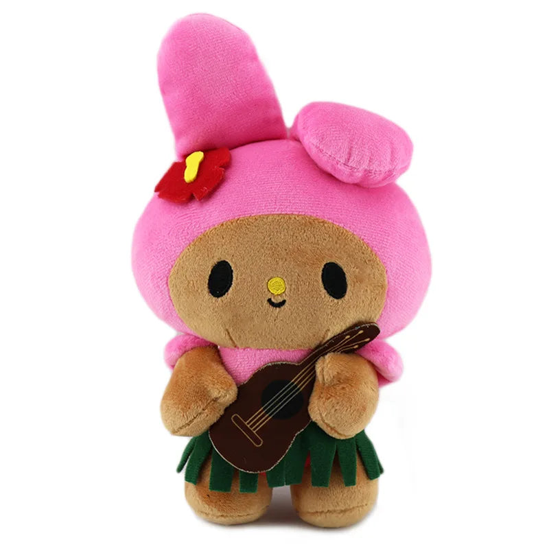 20cm Anime Sanrio Plush Doll Hello Kitty Kuromi My Melody Hawaii Limited Black Leather Kitty Plush Doll Christmas Gift