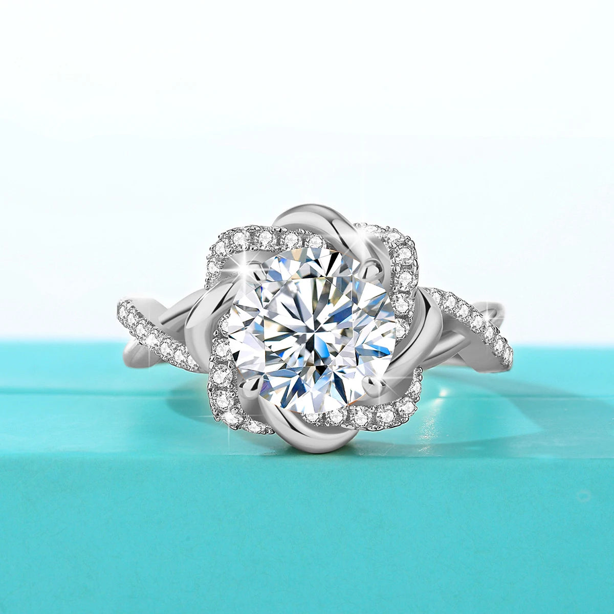 Braid Twist Halo Ring 925 Sterling Silver Wedding Jewelry Solitaire Moissanite Rings for Women Engagement Anniversary Gift