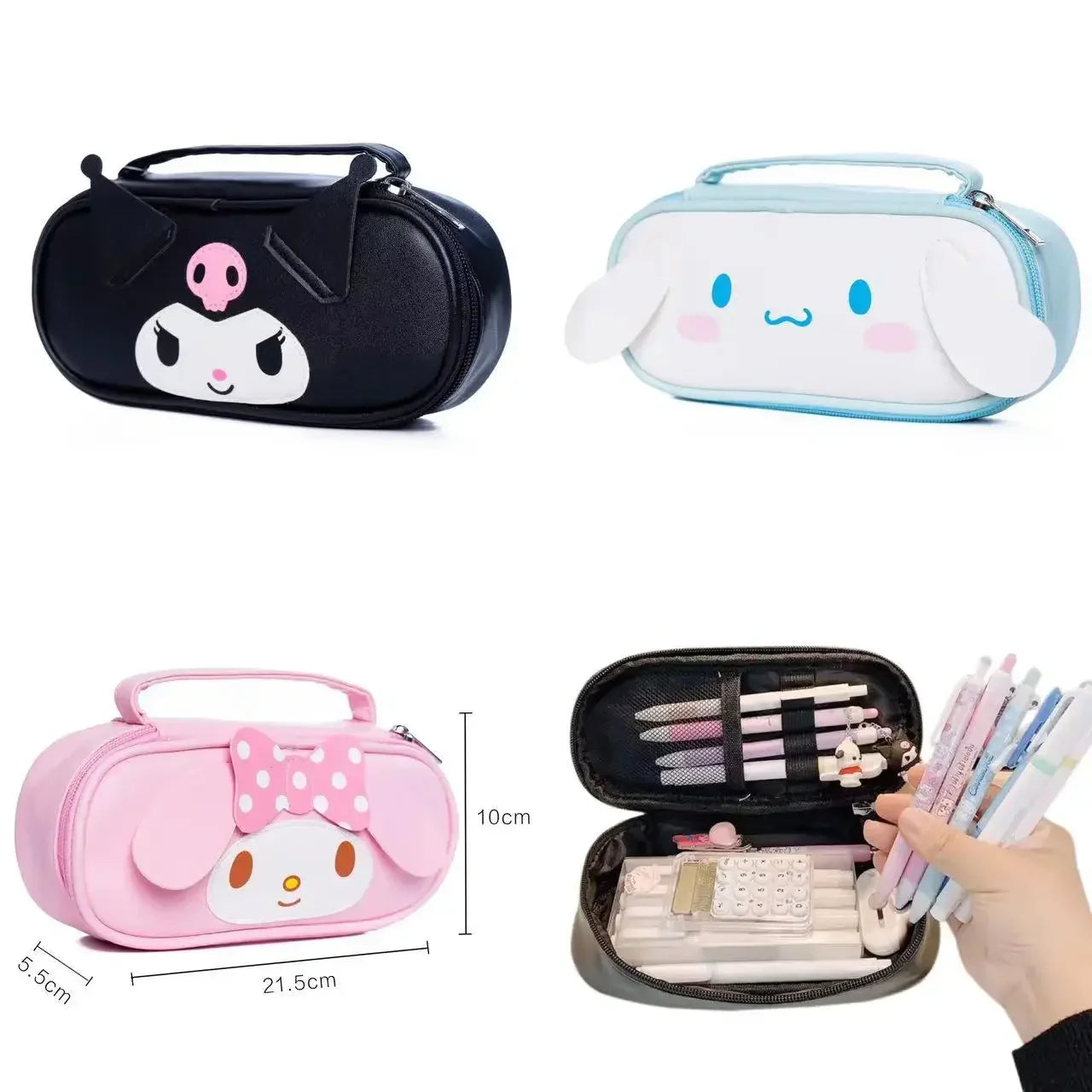 Sanrio Kuromi Large Capacity Pencil Case Cartoon Student Portable PU Pen Bag school Stationery My Melody Supplies Storage Bag