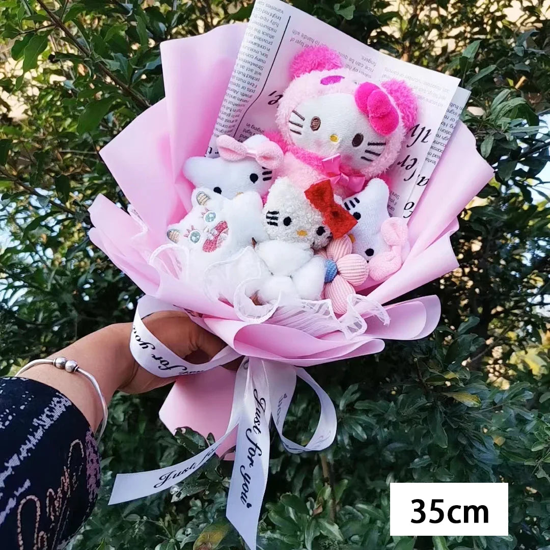 Hello Kitty Cartoon Plush Bouquet Anime Rose Soap Flowers Doll Home Wedding Decoration Christmas Valentine's Day Gift