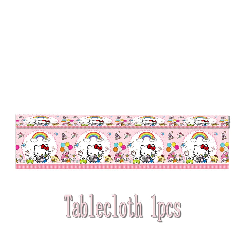 kawaii Sanrio Birthday Party cutlery plate Disposable Banner Cake Topper Hanging Flag Hello Kitty Balloons Birthday Decorations