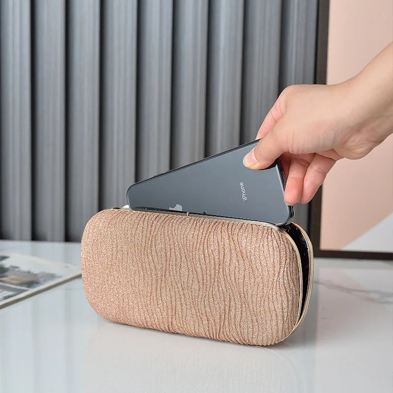 ローズゴールド 折りたたみ式 バンケットクラッチバッグ レディース ウェディング カクテルパーティー イブニングバッグ ショルダー クロスボディ ハンドバッグ スパンコール クラッチ