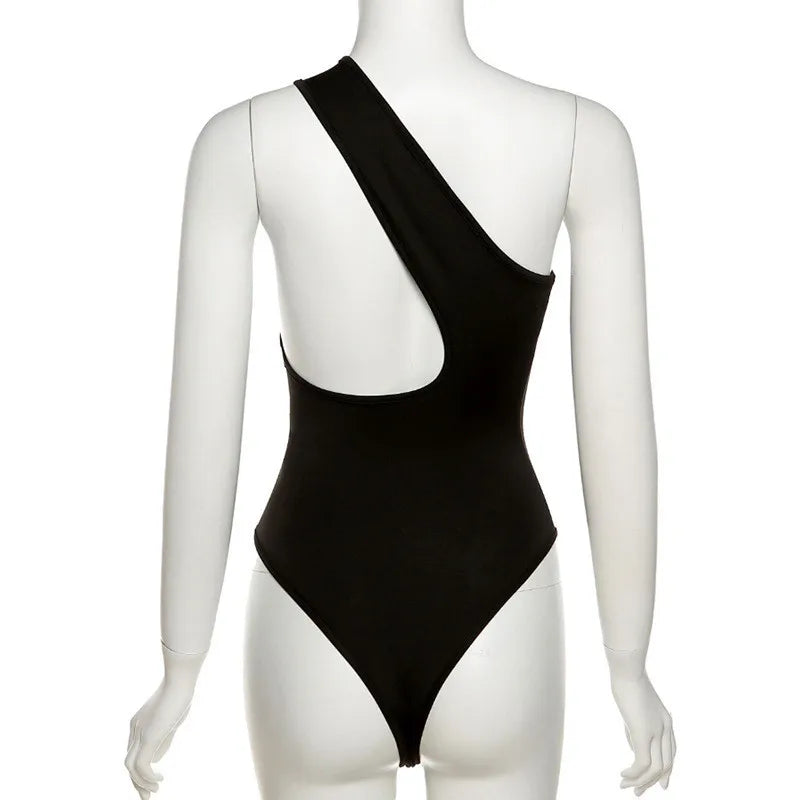 Y2k Summer Sexy Woman Clothes Black Bodysuit One Shoulder Bodycon Sexy Women Cut Out Ladies Overalls Tops Body Femme Bodysuits