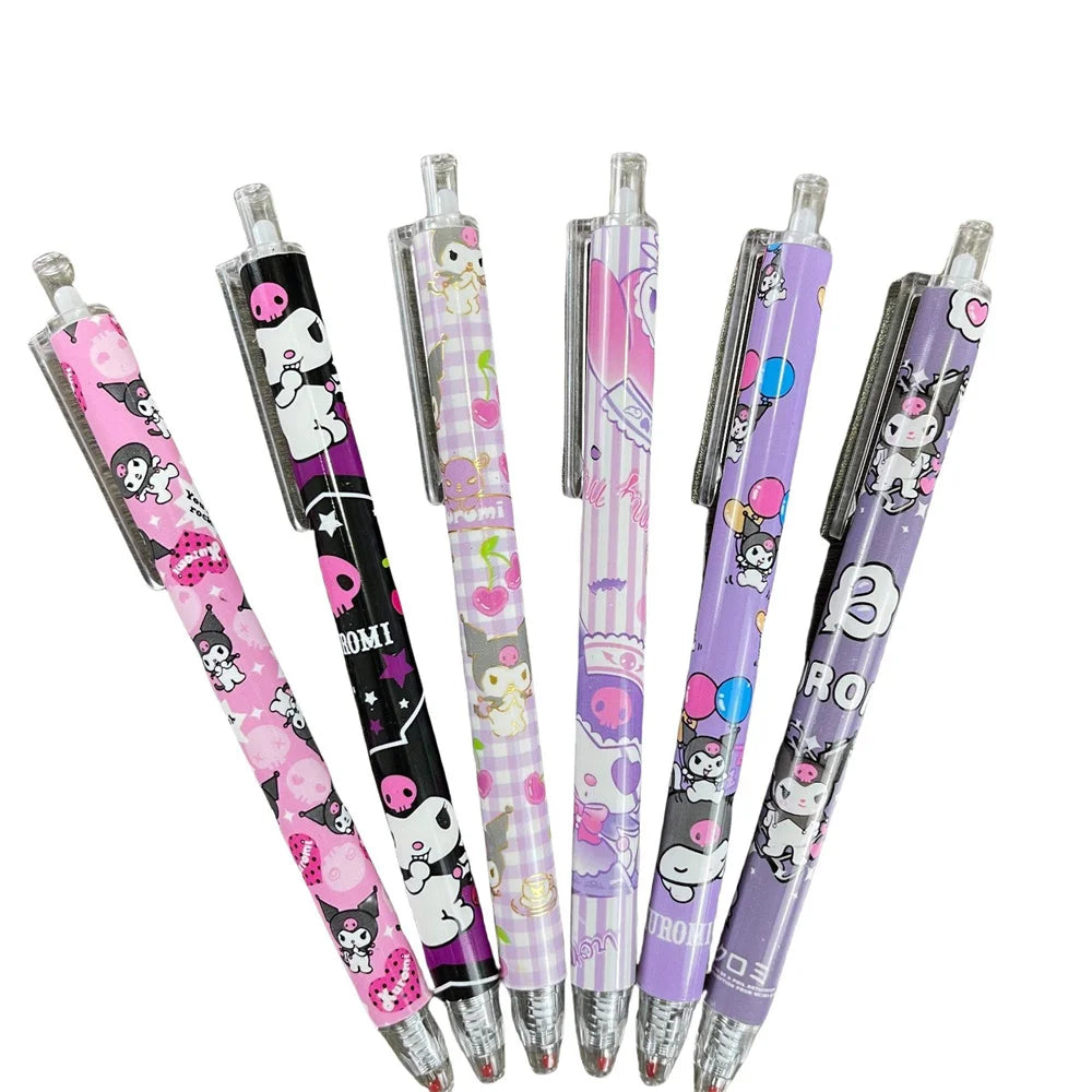 6pcs Cute Cartoon Sanrio Kuromi Hello Kitty 0.5mm Gel Pen My Melody Student STPen Tip Quick Drying Exam Pen Stationery Supplies
