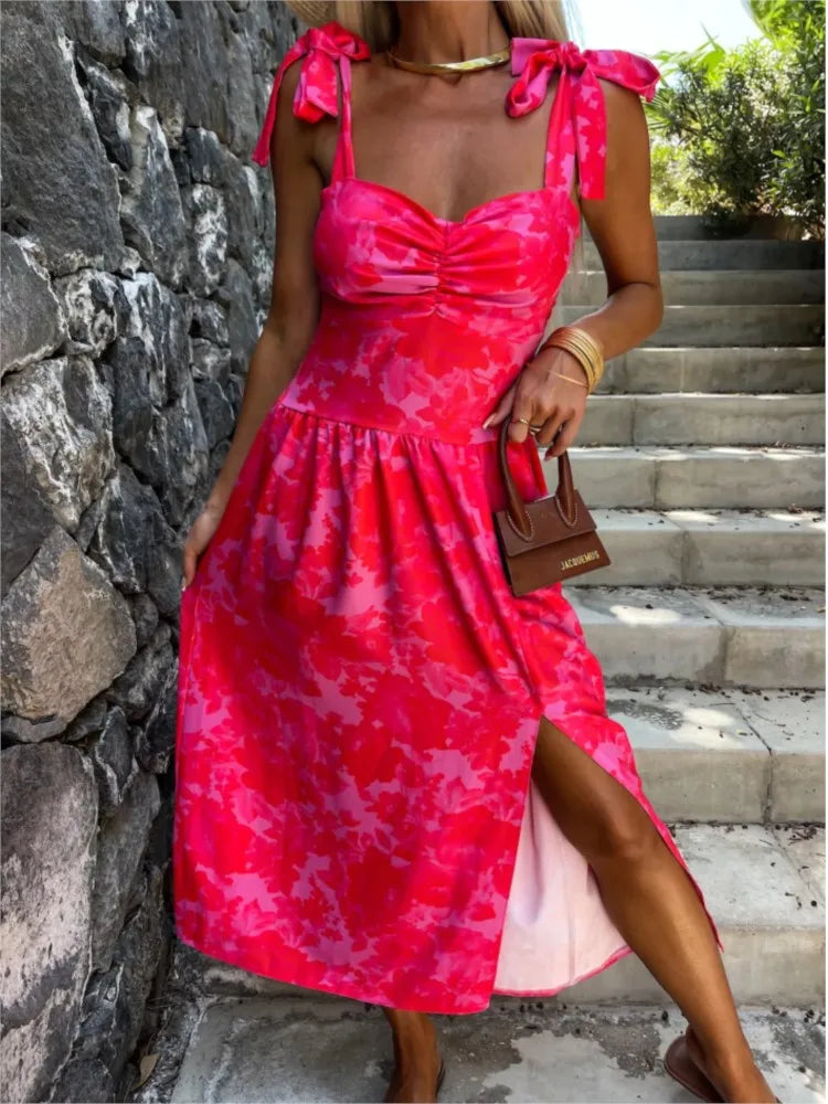Summer Sexy Strap Midi Party Dresses Women 2024 Fashion Sleeveless Backless Print Slim White Dress Vacation Sundress Elegant