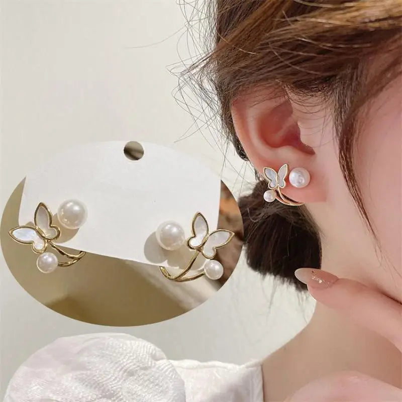925 Silver Needle Hollow Crystal Swan Earrings For Women Korean Jewelry 2025 Trending New Luxury Animal Pearl Stud Earrings Gift