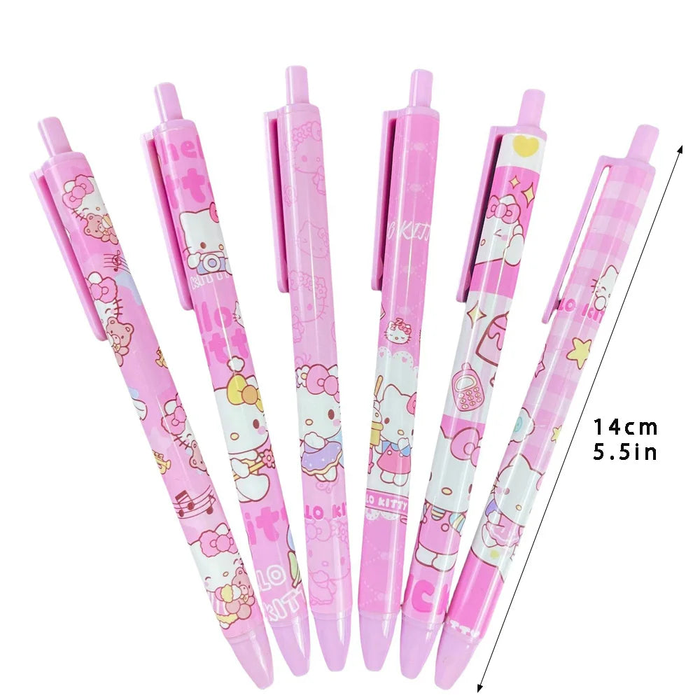 6pcs Cute Cartoon Sanrio Kuromi Hello Kitty 0.5mm Gel Pen My Melody Student STPen Tip Quick Drying Exam Pen Stationery Supplies