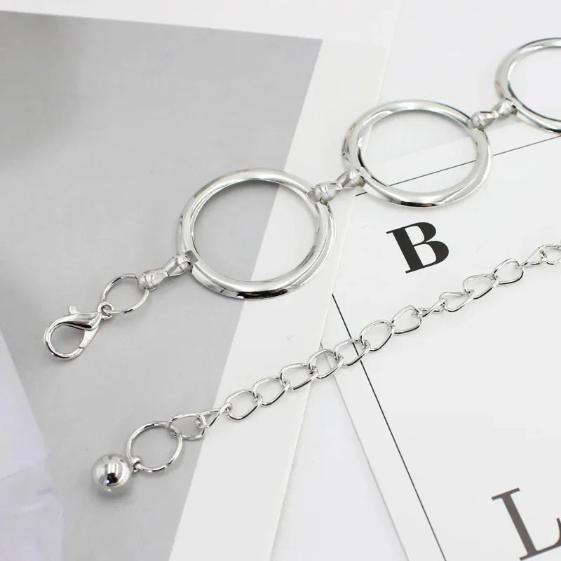 Simple Alloy Large Round Ring Waist Belt Fringes Ring Waist Chain Women Circle Metal Chain Belt Geometric Long Hollow Waistband