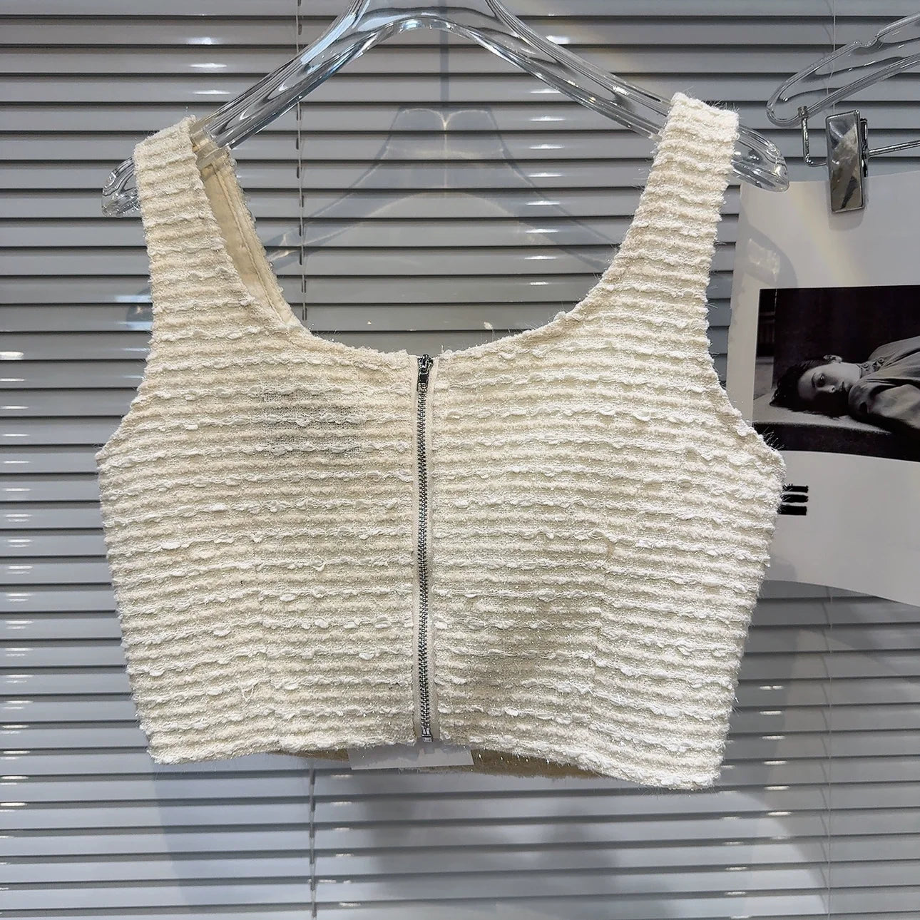 Women's Elegant Two Pieces Tweed Pearls Skirt Set Lady High Street Sexy O Neck Sleeveless Crop Tank Top + Minis Kirt