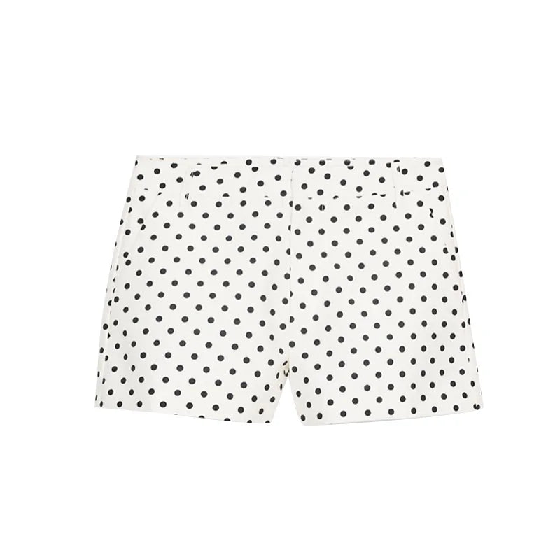 Polka Dot Print Shorts Coats Suits Women Loose High Neck Long Sleeves Zipper Drawstring Sets Female 2025 Autumn New Chic Set