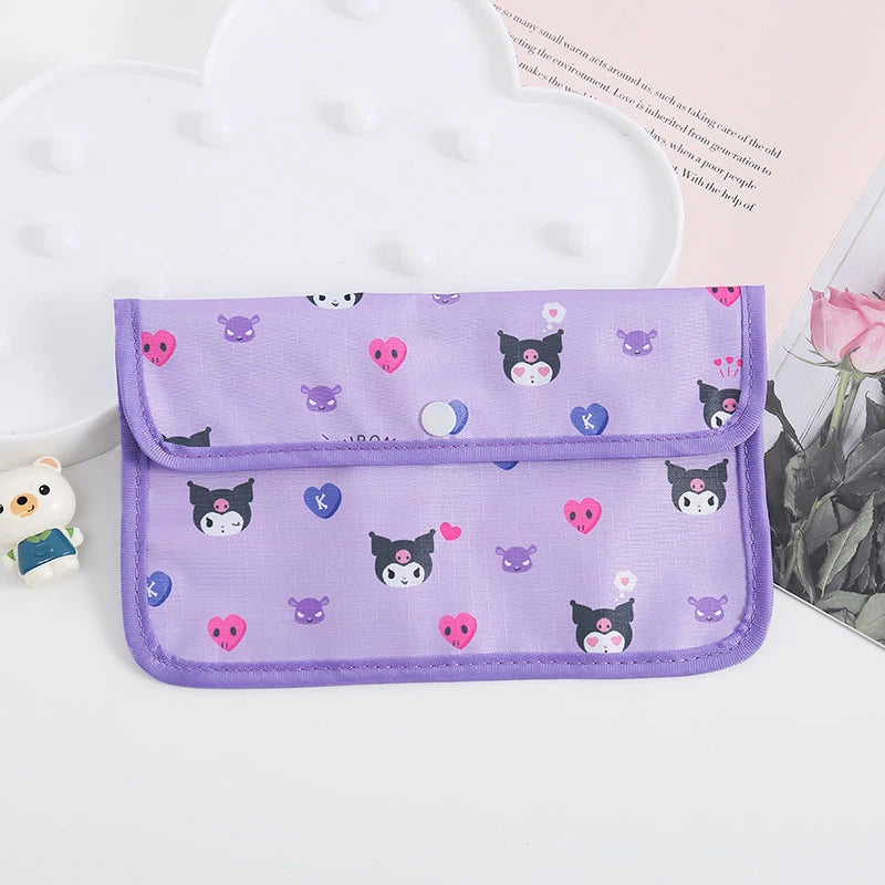 Sanrio Kuromi Waterproof Mask Storage Bag Melody Portable Small Item Storage Bag Cosmetic Bag Oxford Cloth Receipt Bag
