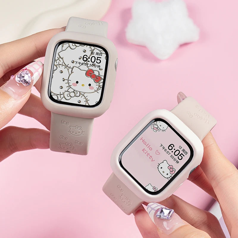 Hello Kitty Series Apple Watch Engraved Cartoon Print Apple Silicone Replacement Band Hot off the shelf inventory Cartoon Cute