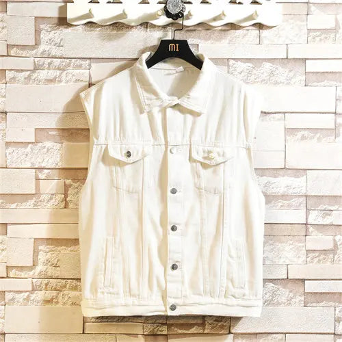 2025 Men's Spring/Summer Autumn Denim Vest Jacket Teenagers Black Leisure Hooded Vests Coat Plus Size Waistcoat M-5XL