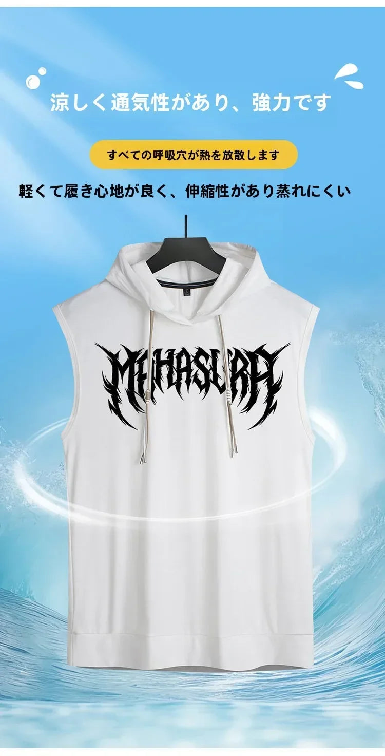 L-9XL メンズ フード付きベスト プラスサイズ タンクトップ 夏 トレンド ティーンズ ボーイズ スポーツ ノースリーブ Tシャツ 通気性 ゆったり Tシャツ 40kg-165kg