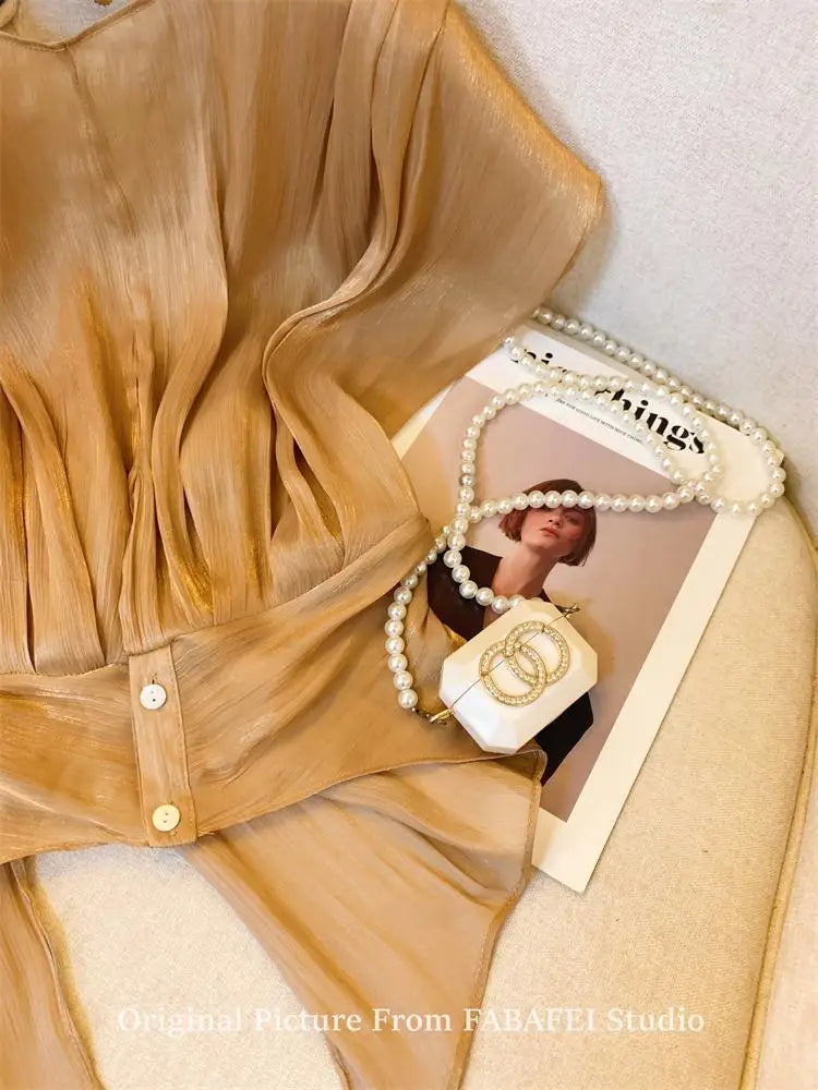 French Cross V-Neck Chiffon Blouse Women's Summer Premium Linen Sleeveless Irregular Tulle Top