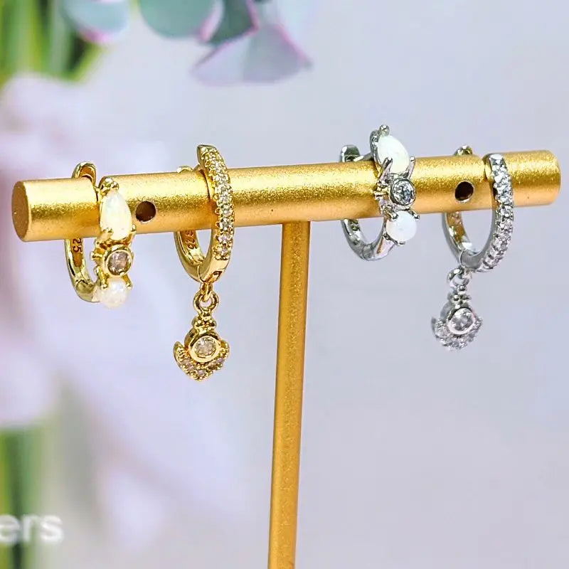 925 Sterling Silver Ear Needle White Crystal Hoop Earrings For Women vintage Piercing Pendientes Earrings Jewelry Accessories