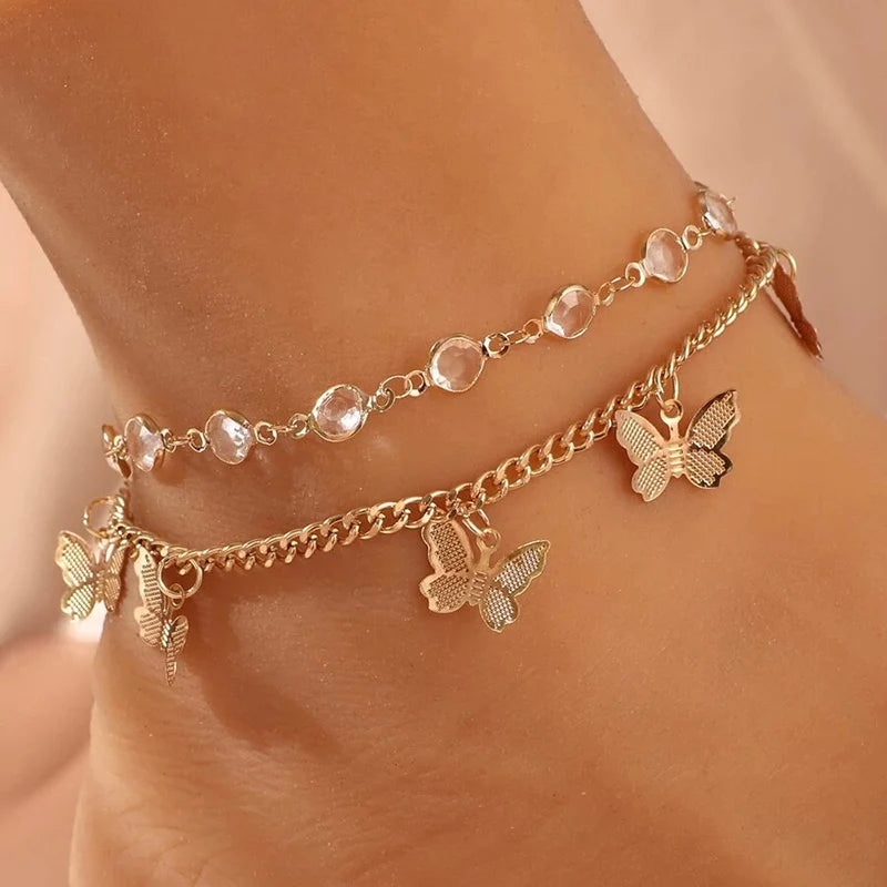 Boho Anklet Foot Colorful Beads Chain Summer Bracelet Heart Pendant Charm Anklet Sandals Barefoot Beach Foot Bridal Jewelry J027