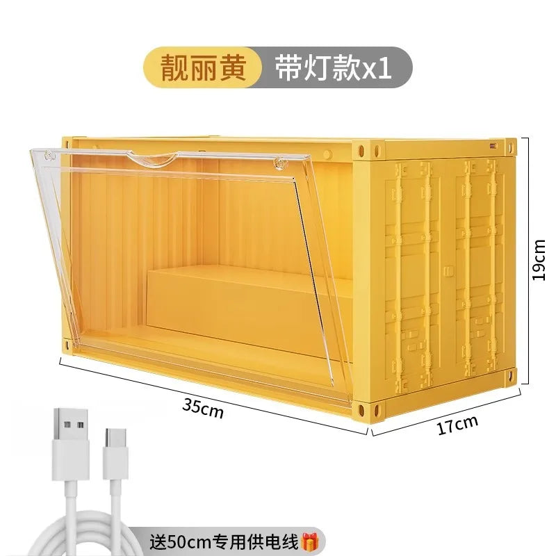35x17x19cm Cool Large Storage Box Display Sound-activated Lamp Container Rack Cabinet PP Material Bubble Mat Doll Display Box