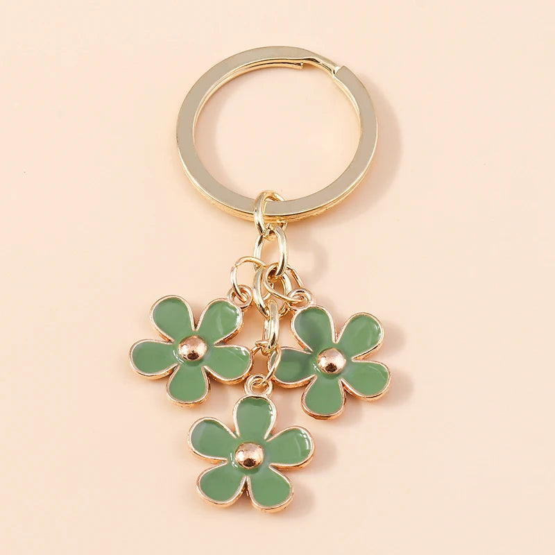 Cute Enamel Keychain Colorful Sakura Flower Key Ring Sweet Key Chains for Women Girls Handbag Accessories DIY Jewelry Gifts
