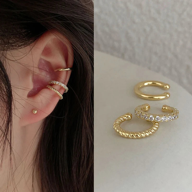 Silver Color Leaves Clip Earrings for Women Men Creative Simple C Ear Cuff Non-Piercing Ear Ear Clip Set Trend Jewelry Gift