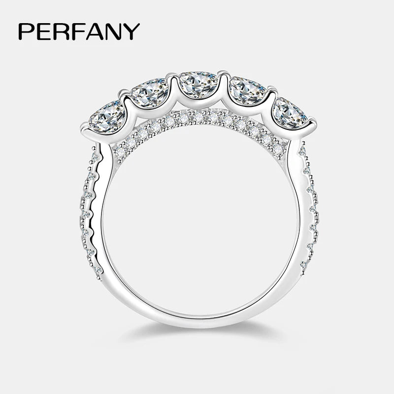 PERFANY 4mm Sparkling Moissanite Ring for Women S925 Pure Silver Certified Diamond Wedding Band Fashion Jewelry