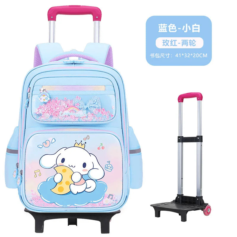 New Kuromi 2-Wheel Trolley School Bag Girls Cartoon Melody Backpack Load-Reducing Large Capacity 6-Wheel Trolley Backpack