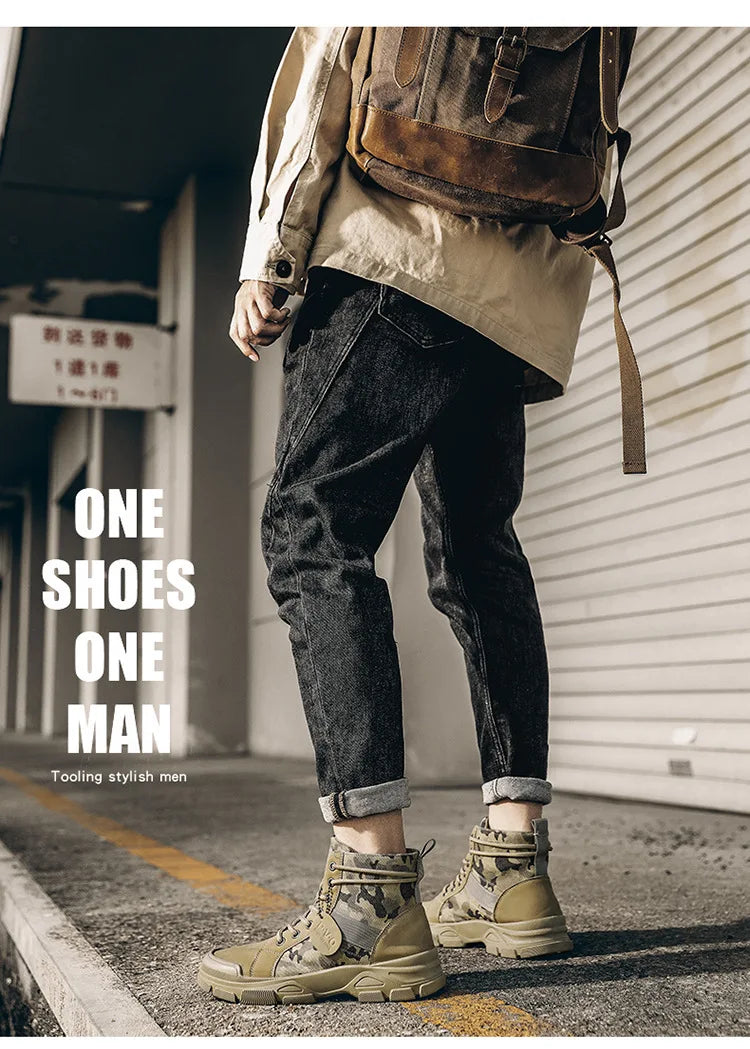 メンズブーツ カジュアル アウトドア デザートブーツ 秋ファッション カモフラージュ レースアップ プラットフォームシューズ Man Botas Masculina Zapatos Hombre