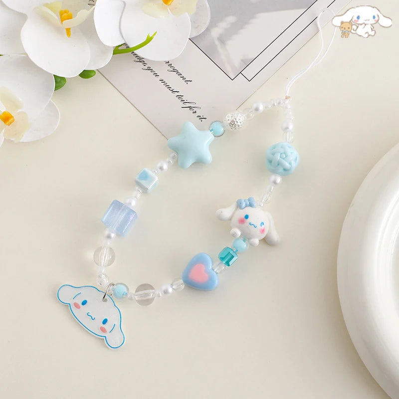 1/5piece Hello Kitty Kuromi Melody Cinnamoroll Pom Pom Purin Sanrio Cartoon Phone Rope Acrylic Hanging Rope Pendant