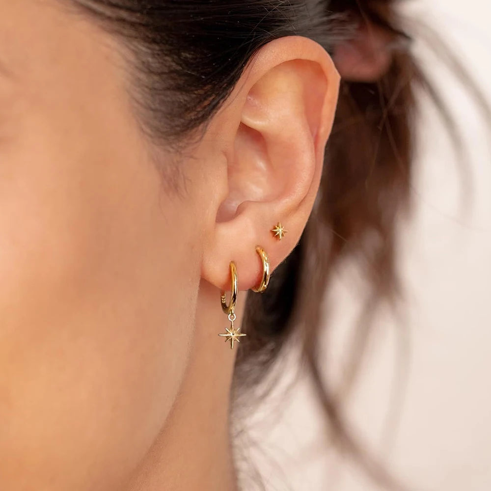 3 Piece Fashion Stainless Steel Round Star Drop Earrings Set for Women 18K Gold Plated Dangle Earring Punk Unisex Rock Jewelry