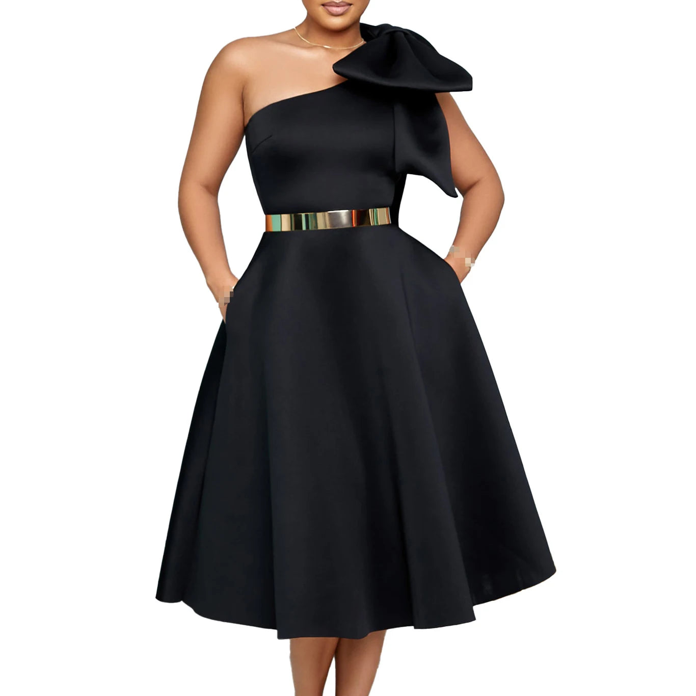 French One Shoulder A Line Pleated Birthday Party Dresses Women Bow Sleeveless Belt Large Skirt Elegant Women's Party Dress