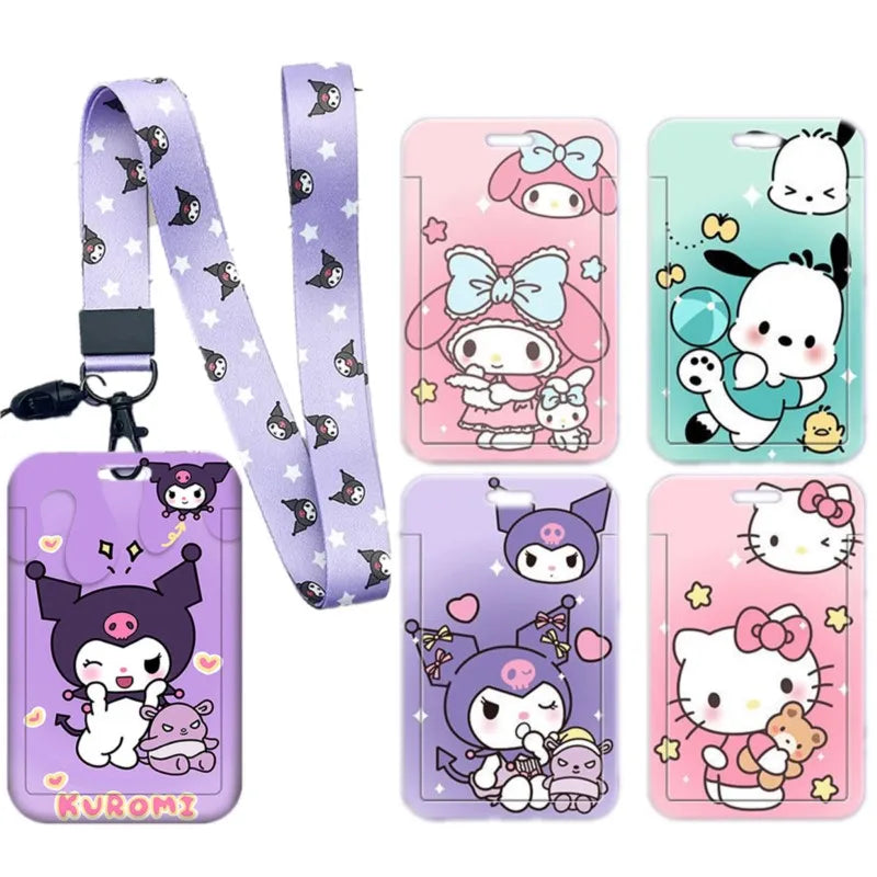 Cartoon Sanrio Lanyard Card Sleeve kawaii Hello Kitty Kuromi My Melody ID Card Bus And Subway Access Work Permit Card Sleeve