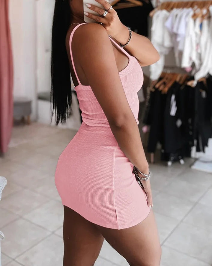New Fashion 2025 Sexy Elegant Dresses for Women Plunge Bandeau Spaghetti Strap Bodycon Dress Casual Slim Fit Mini Knit Dress