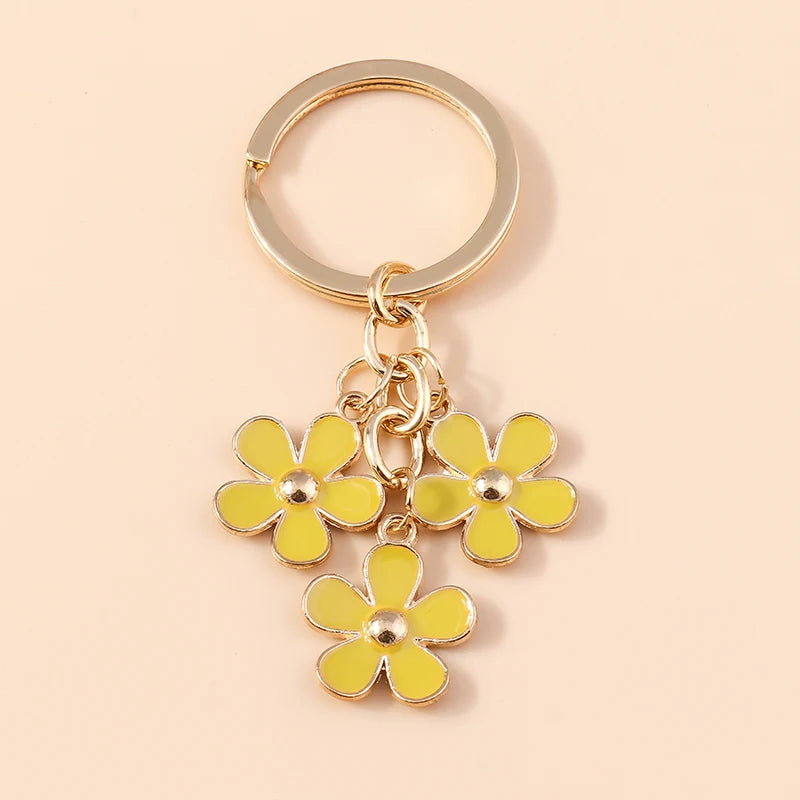 Cute Enamel Keychain Colorful Sakura Flower Key Ring Sweet Key Chains for Women Girls Handbag Accessories DIY Jewelry Gifts