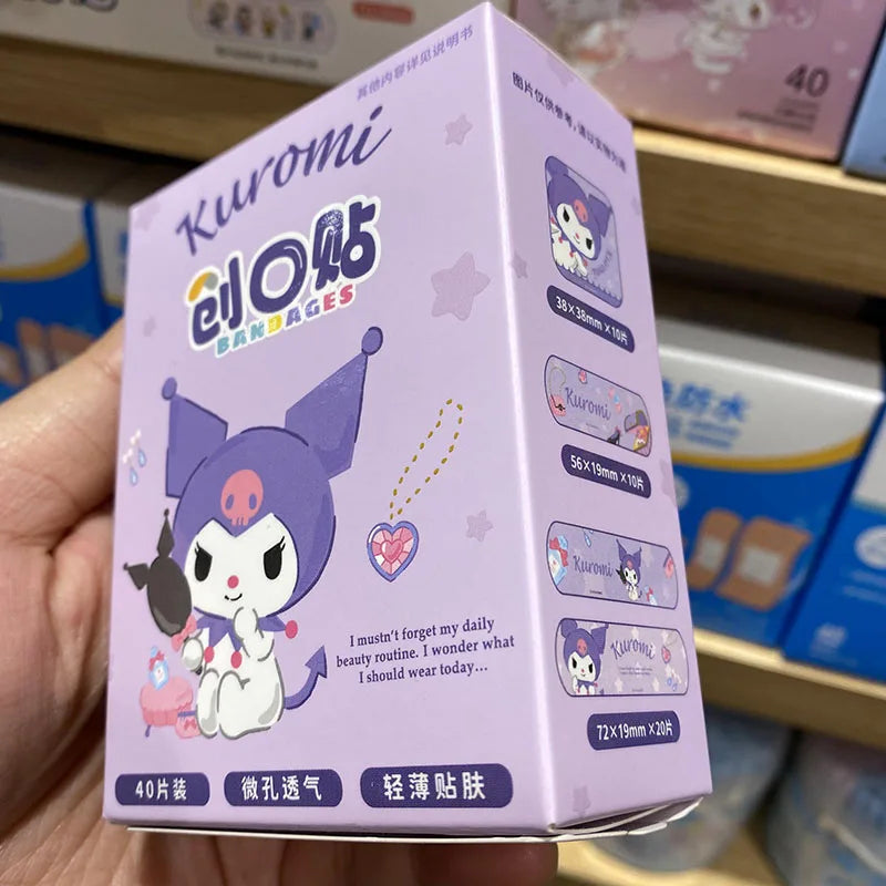 Hello Kitty Kuromi Cinnamoroll Plaster 40Pcs Waterproof Adorable Cute Band Aid for Kids Wound Care Kawaii Cartoon Design