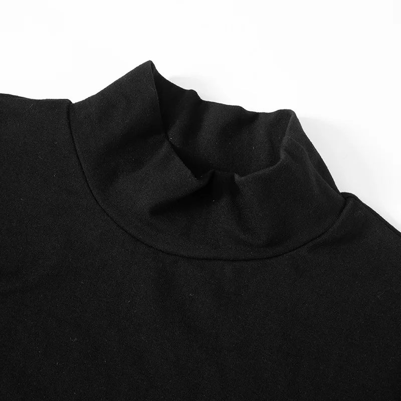 Summer 2025 Turtleneck Half Sleeve Mini Dresses French Style Fashion Elegant Black And White Patchwork Bodycon Dress