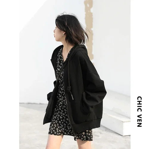 CHIC VEN Women's Hoodies Sweatshirts Casual Loose Sports Women Jackets Streetwear Female Coat Fashion Tops Spring Autumn 2022