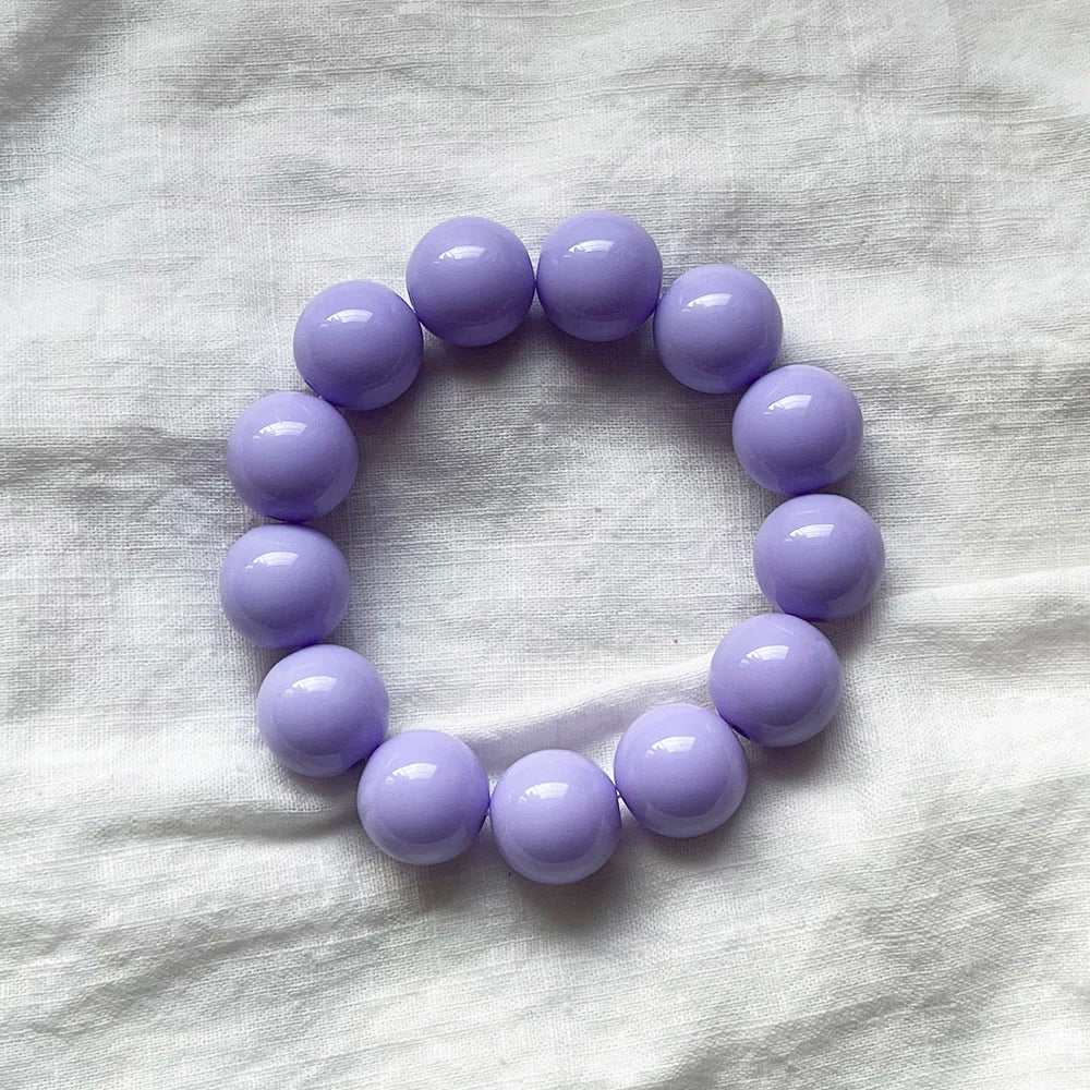 Cute Sweet Colorful Acrylic Big Bead Chunky Bracelet Fluorescent Hand Beaded Simple Bangles Summer Spring Jewelry Accessories